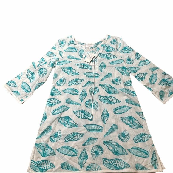 Mud Pie Other - Mudpie Beach Shell Blue White Casual Swim Cover Up